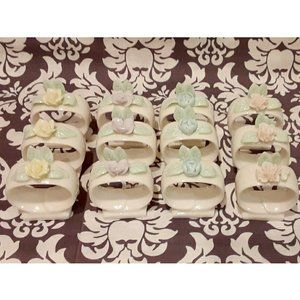 Porcelain Napkin Ring Holder with Floral Design